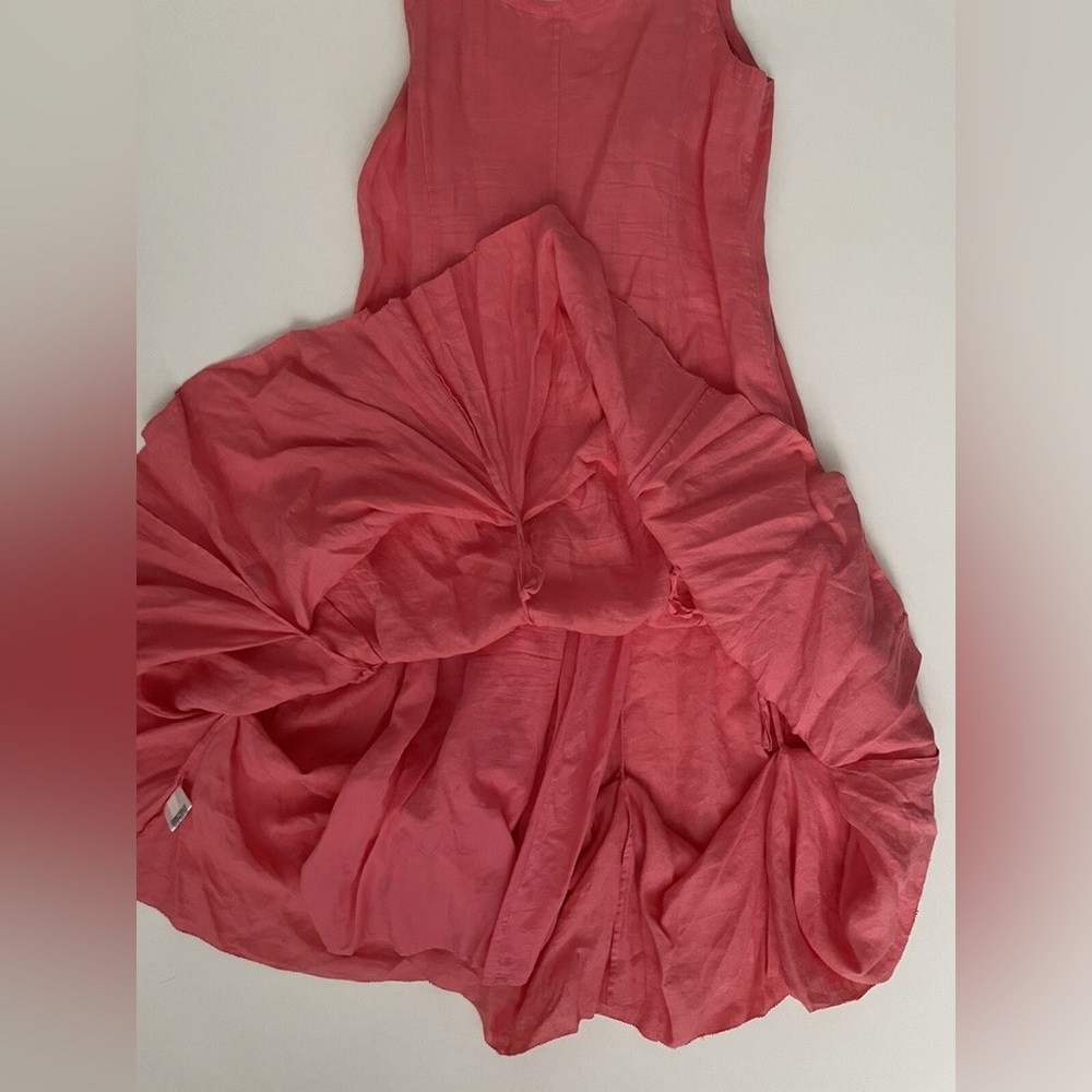 Eileen Fisher Handkerchief Long Cinchable Linen Dress Sleeveless coral pink 2X - Picture 7 of 10